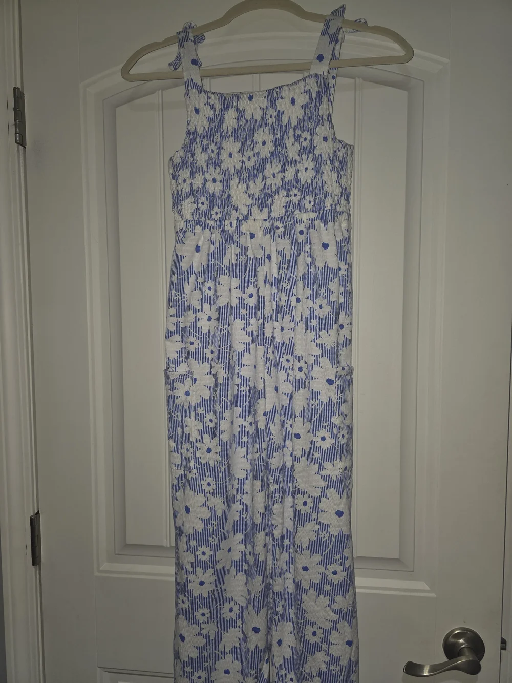Blue & White Paisley Lane Floral Romper- Girls 12